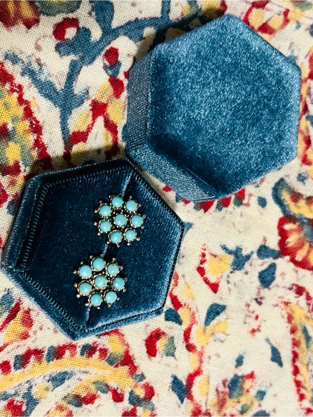 Zuni turquoise sterling silver cluster stud earrings